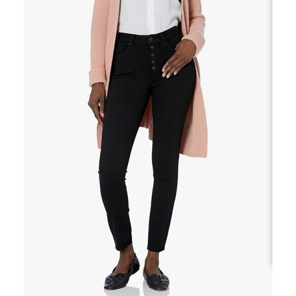 PAIGE Women's Bombshell Ultra Skinny Exposed Button fly High Rise Black Sz 26